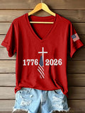 Women's 250th Anniversary Embroidered V-Neck T-Shirt