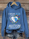 Women'S  I Wear Blue For Autism Awareness Print Casual Hoodie