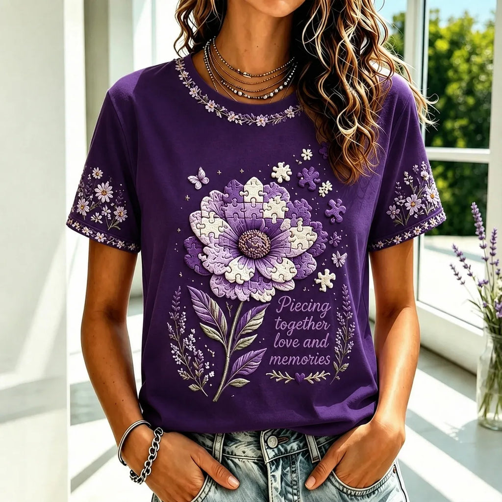Women's Memory Care Art Pattern Alzheimer Awareness T-shirt