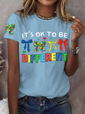 Women's It'S Okay To Be Diffrent Autism Awareness Printed Short-Sleeved T-Shirt