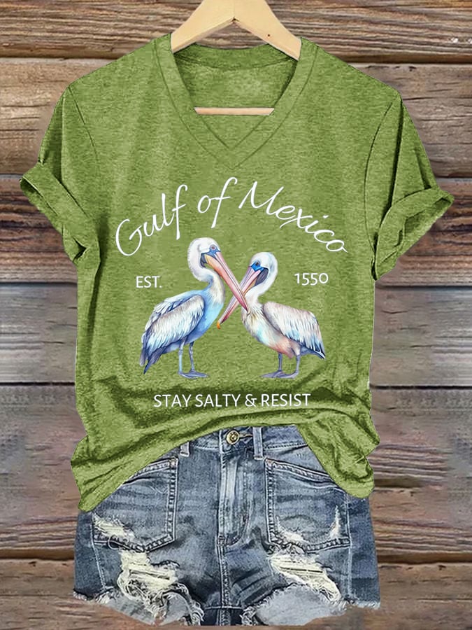 Women's Gulf Of Mexico Printed V Neck T-shirt
