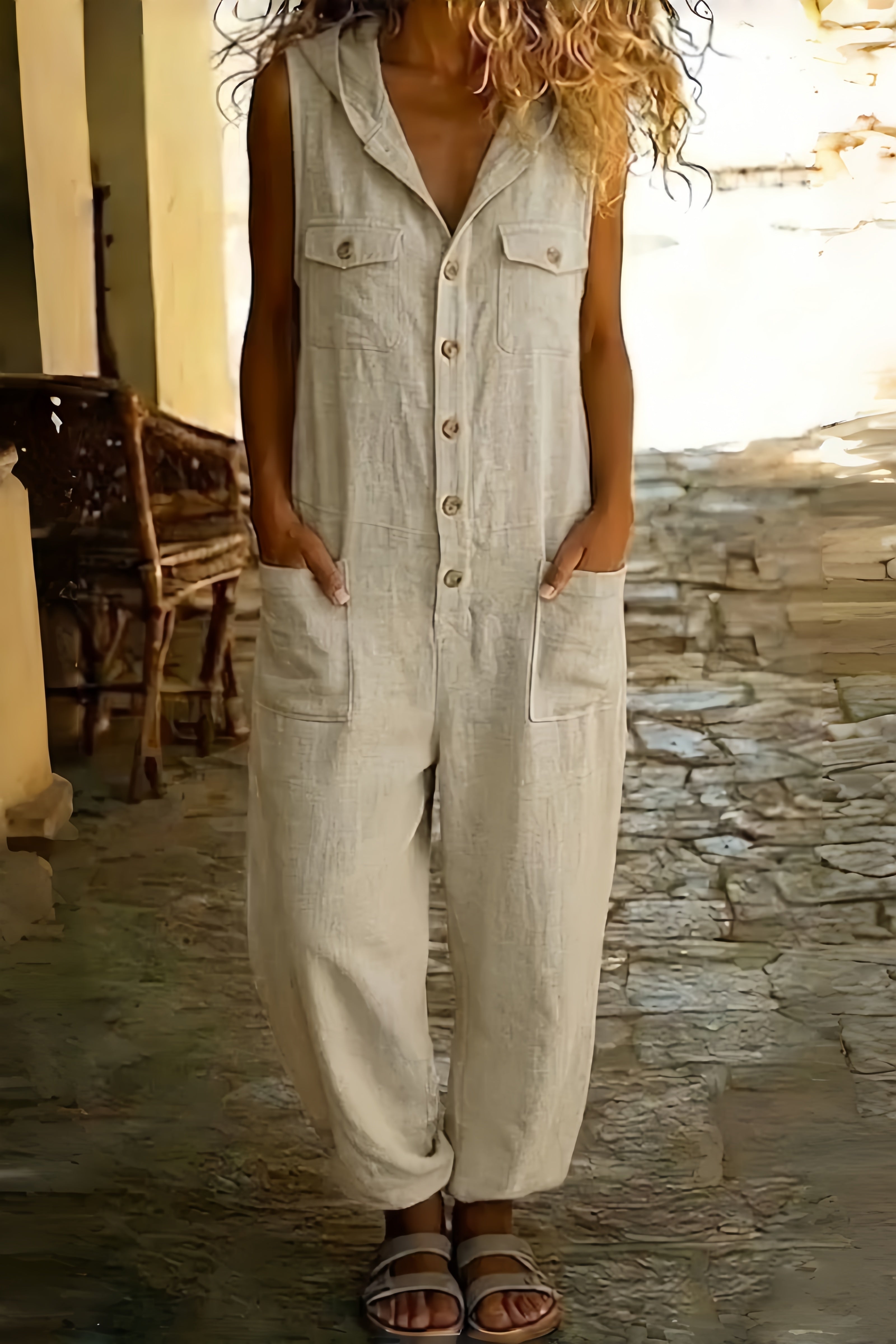 Casual Linen Sleeveless Women'S Hoodie
