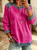 Women's Casual Heart-Shaped Rhinestone Sweatshirt