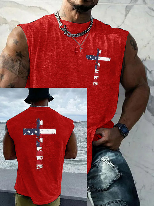 250th Anniversary Cross Pattern Round Neck 100% Cotton Tank Top