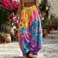 Women's Vintage Hippie Floral Pattern Art Embroidered Linen Blend Pants