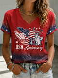 Women'S Retro Flag Art Printed Casual Short Sleeved T-Shirt