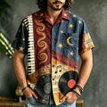 Men's Hippie Style Piano Vinyl Record Music Print Casual Short-sleeved Shirt