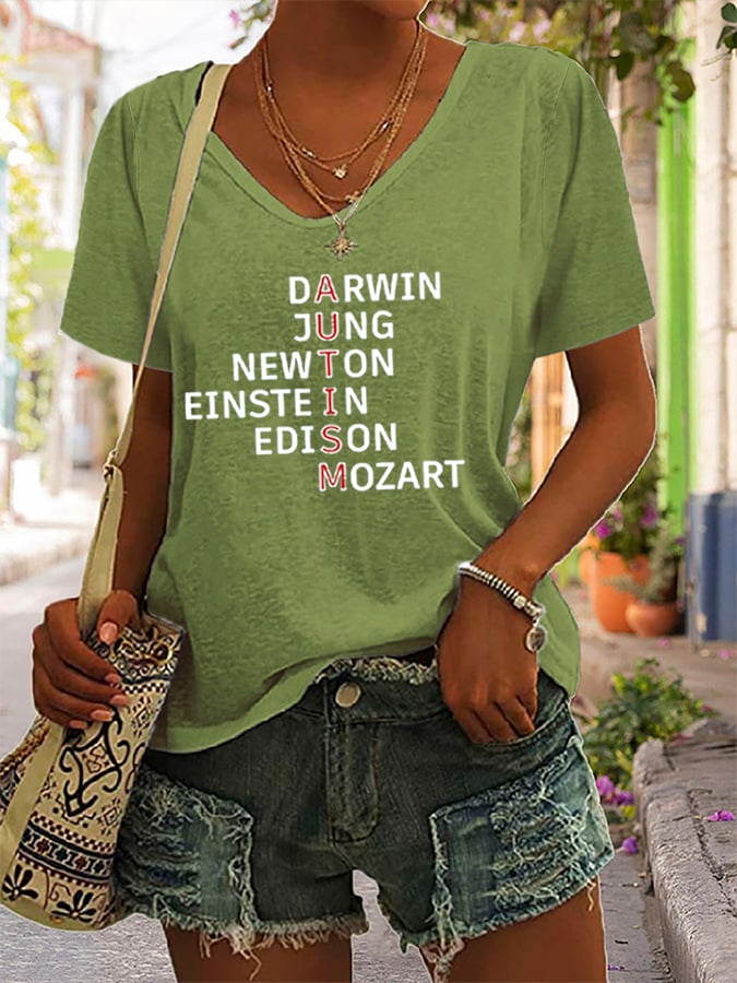 Women's Autism Awareness Printed Casual T-Shirt