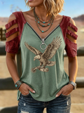 Women's Western Independence Day Eagle Spur Printed T-shirt