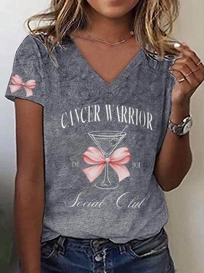 Women's Breast Cancer Awareness Cancer Warriors Social Club Print T-Shirt