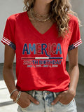 250th Anniversary American Embroidery Commemorative V-neck Short sleeved T-shirt
