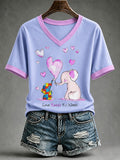 Women'S Casual V-Neck Top With Autism Awareness Print