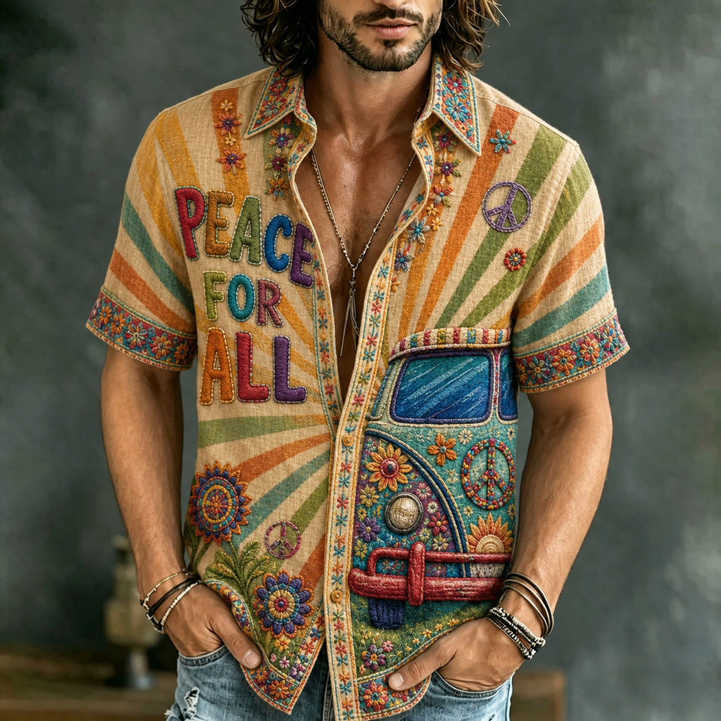 Men's Retro Hippie Art Short Sleeve Shirt