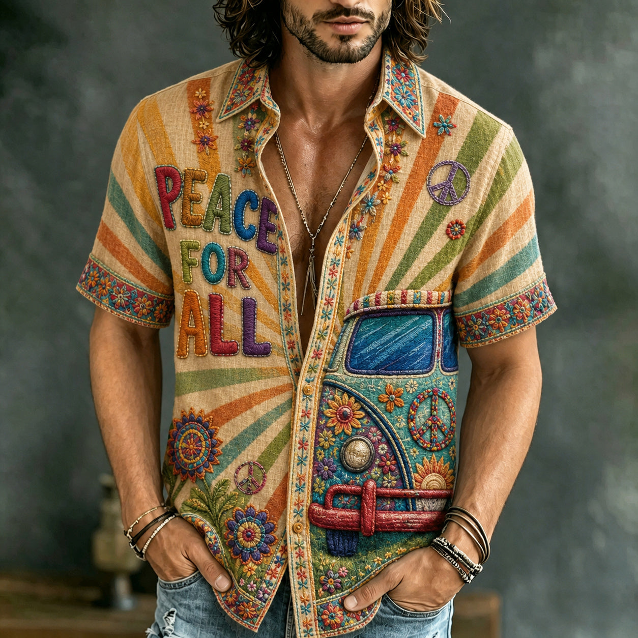 Men's Retro Hippie Art Short Sleeve Shirt