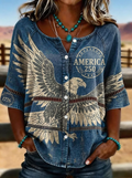Women's Western Independence Day Eagle America 250 Printed T-shirt
