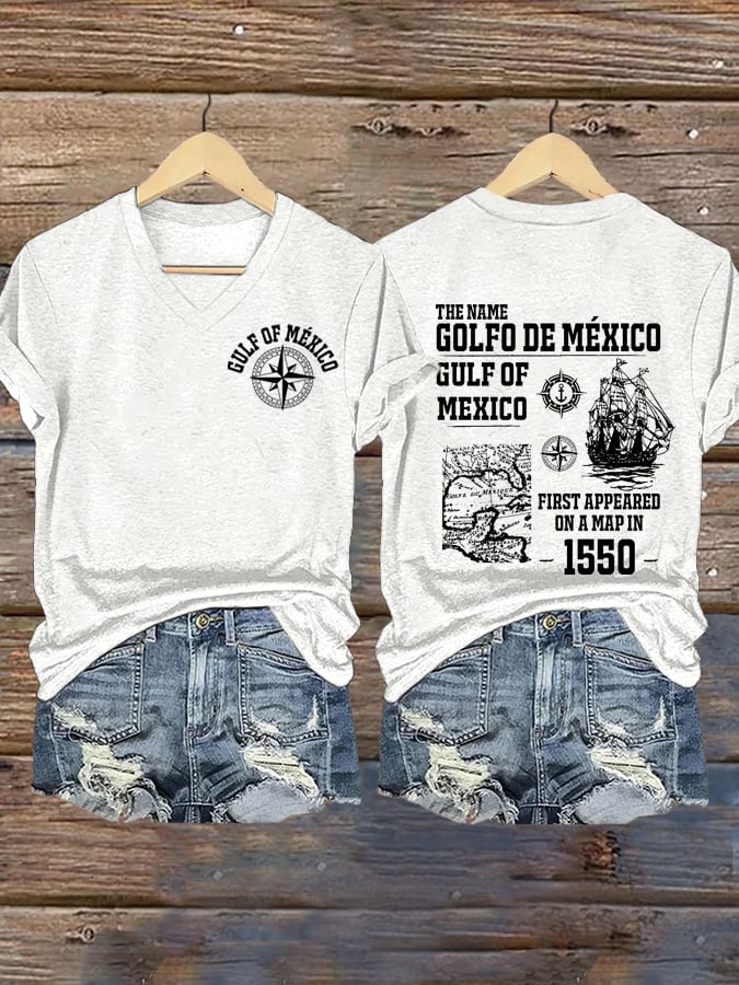 Women's Gulf Of Mexico Printed V Neck T-Shirt