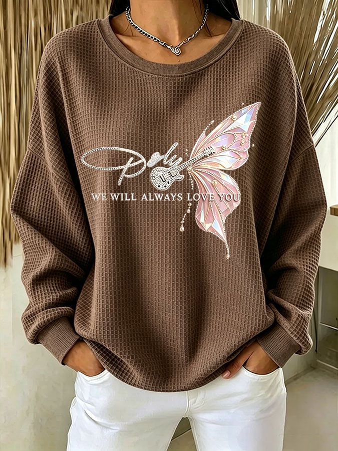 Women's Casual Printed Waffle Long-Sleeve Top