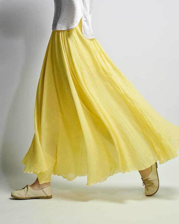 15 Colors Cotton&Linen Casual Solid Elastic A-line Skirts