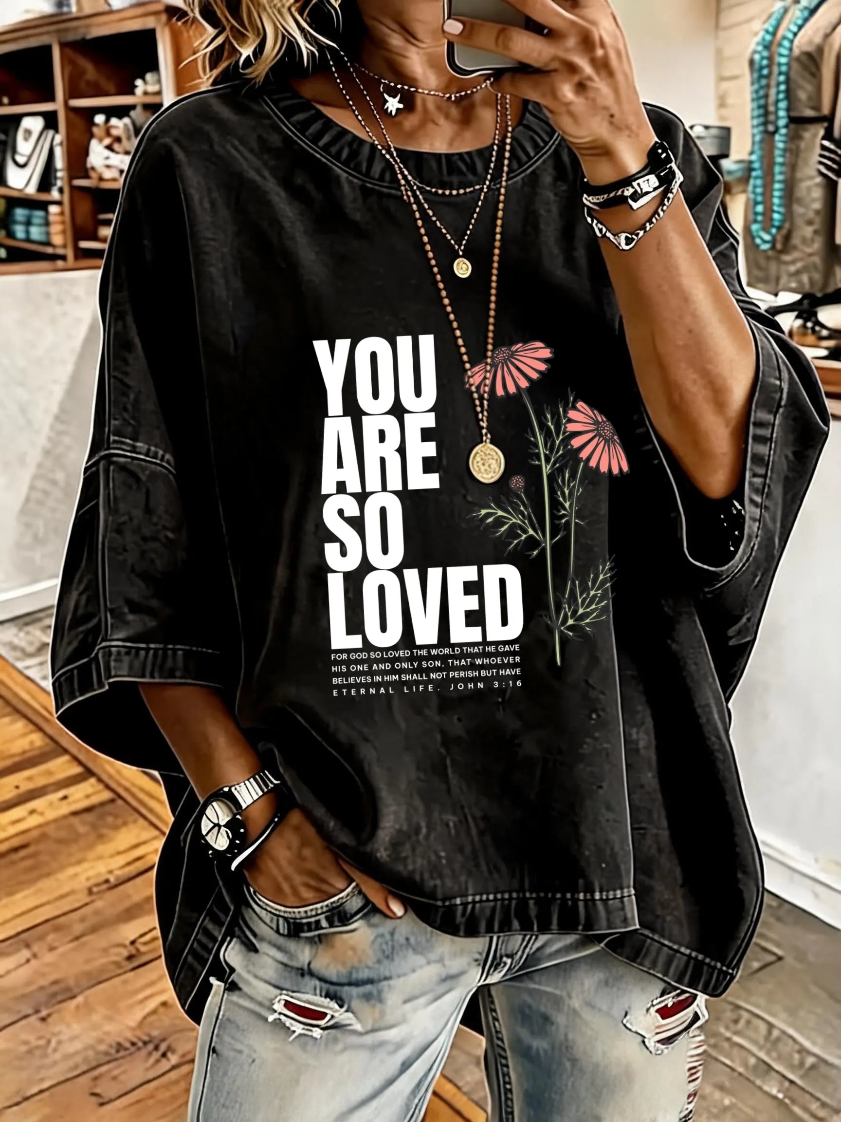 Women'S Vintage Distressed Washed You Are So Loved Oversized T-Shirt