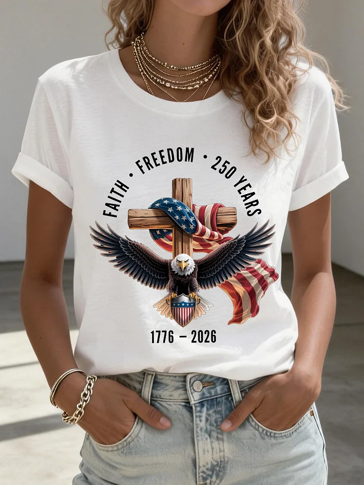 Women's 250th Anniversary Pattern 100%  Cotton Crew Neck T-Shirt