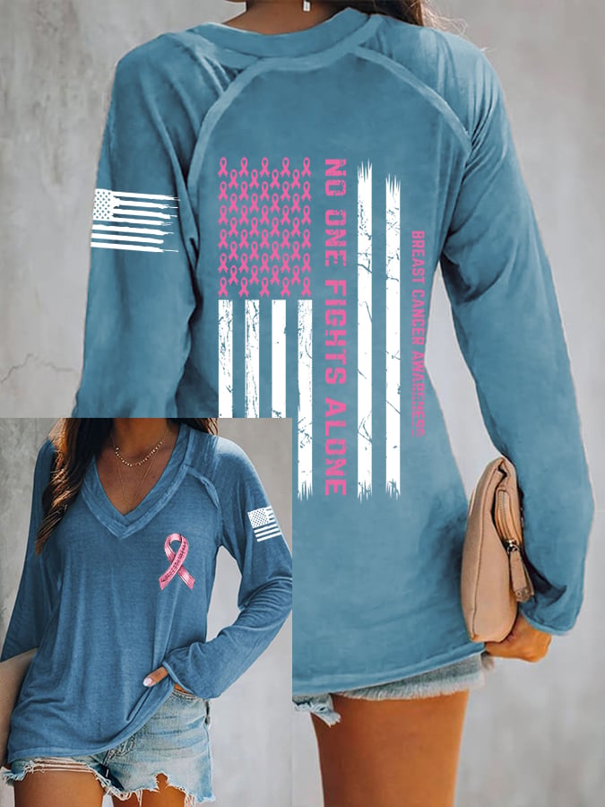 Women's Breast Cancer Awareness Print Casual Long Sleeve T-Shirt