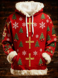 Men's Christmas Tree Faith Cross Print Hooded Sweatshirt