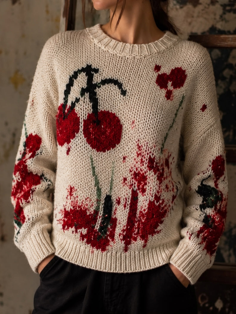 Women's Gothic Bloody Cherry Graphic Casual Sweater