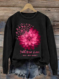 Women's Daisy Faith Pink Ribbon Breast Cancer Awareness Print Crew Neck Sweatshirt