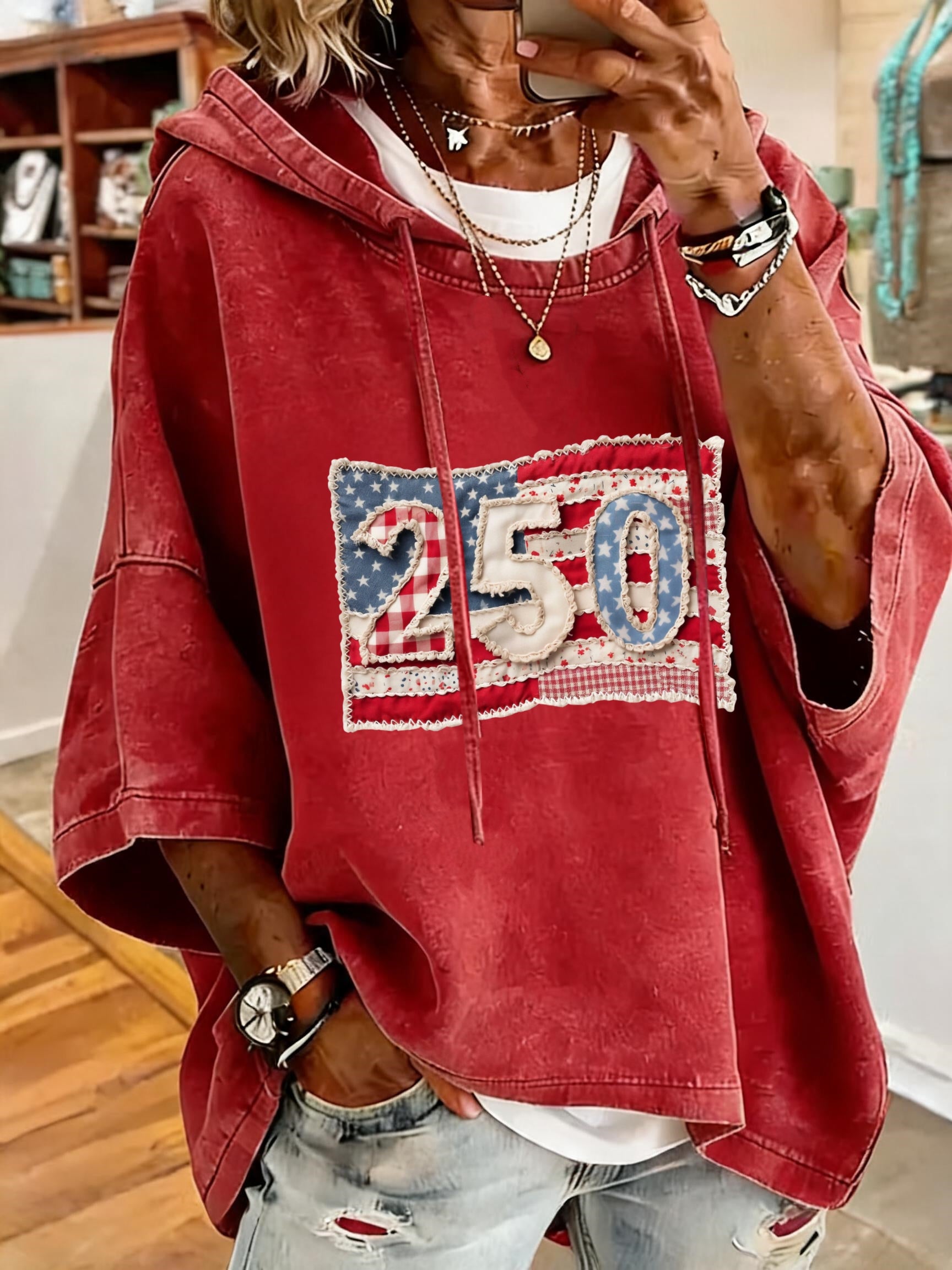 Women's Anniversary Flag Print Oversized Hoodie
