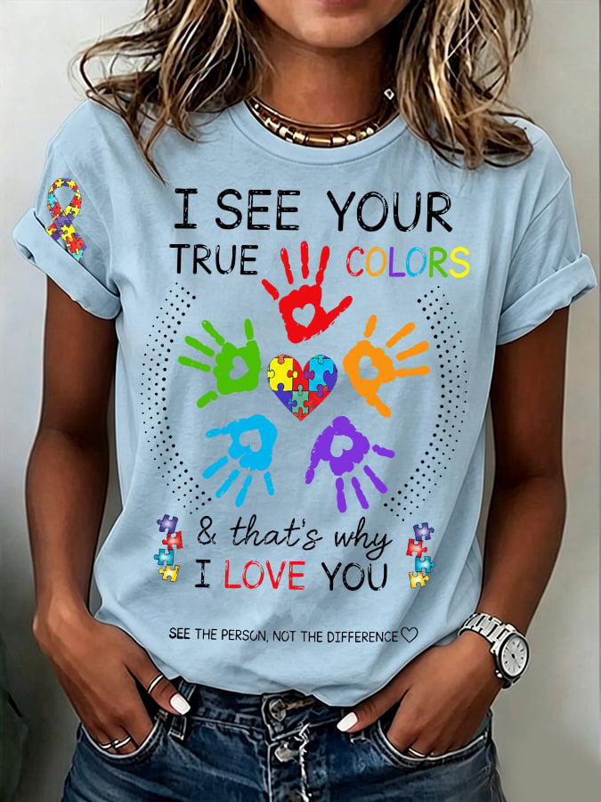 Women'S Casual Autism-Print Short-Sleeve T-Shirt