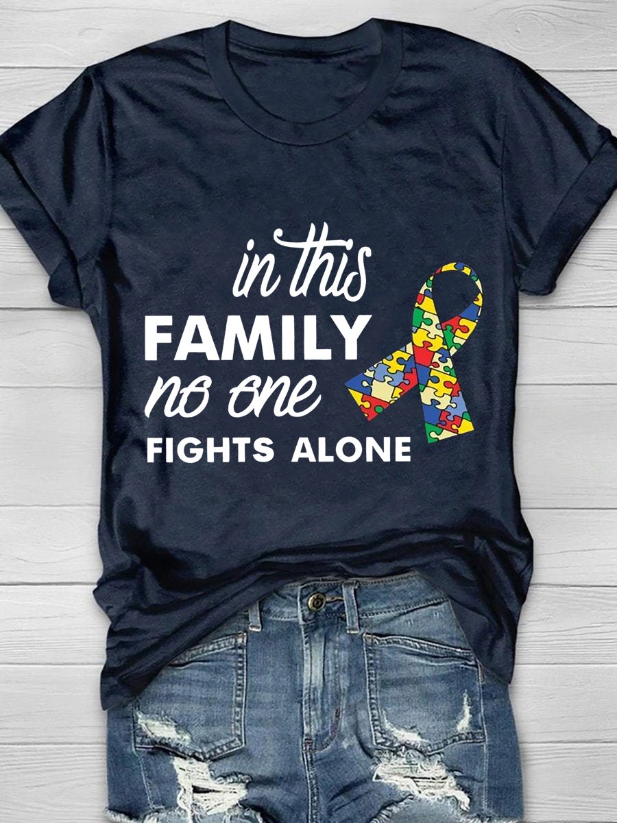 Women's In This Family No One Fights Alone Casual Print T-Shirt