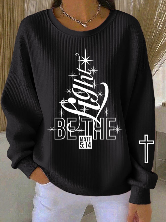 Women's Faith Tree BE THE LIGHT Christmas Knitted Crew Neck Long Sleeve Top
