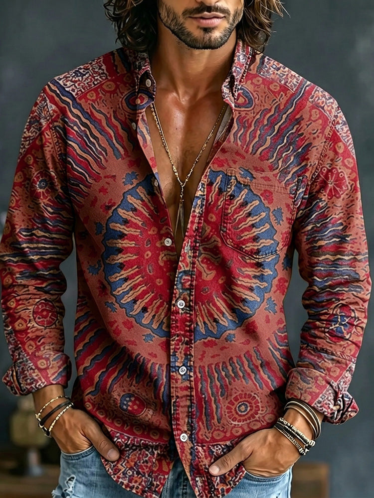 Men's Hippie Art Abstract Pattern All Over Print Long Sleeve Shirt