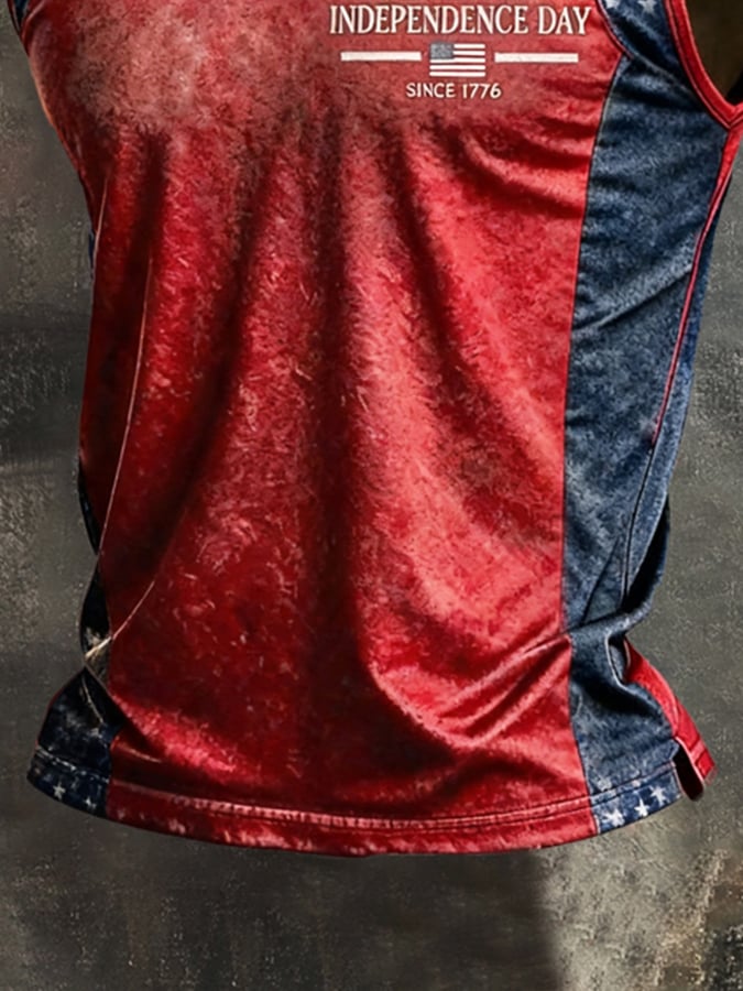 Men's Retro Independence Day Patriot Crew Neck Tank Top