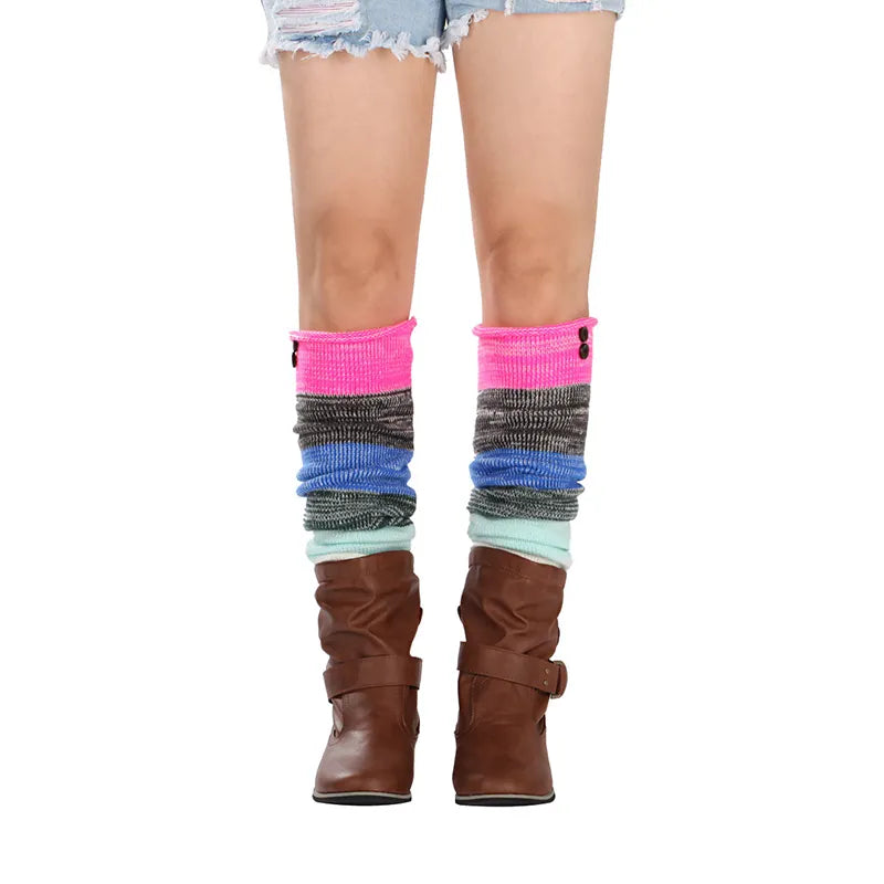 Soft Warm Retro Rainbow Contrasting Knee Protectors Socks