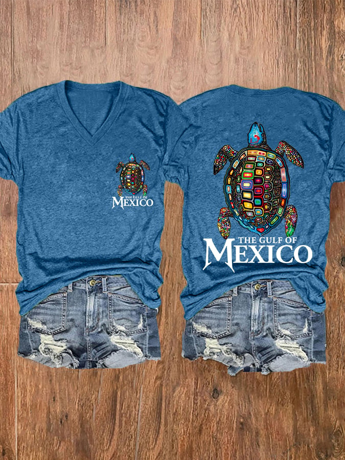 Women's The Gulf Of Mexico Sea Turtle V-Neck Tee