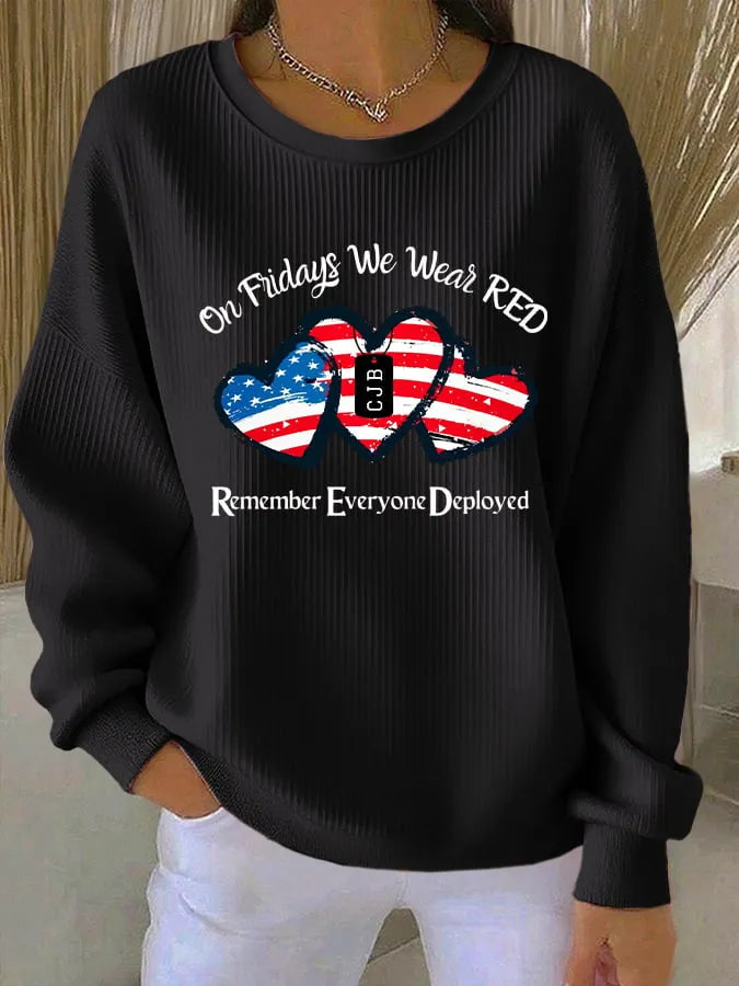 Women's On Friday We Wear Red Print Round Neck Sweatshirt