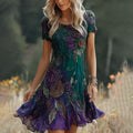 Women's Vintage Floral Gradient Art Comfy Linen Mini Dress