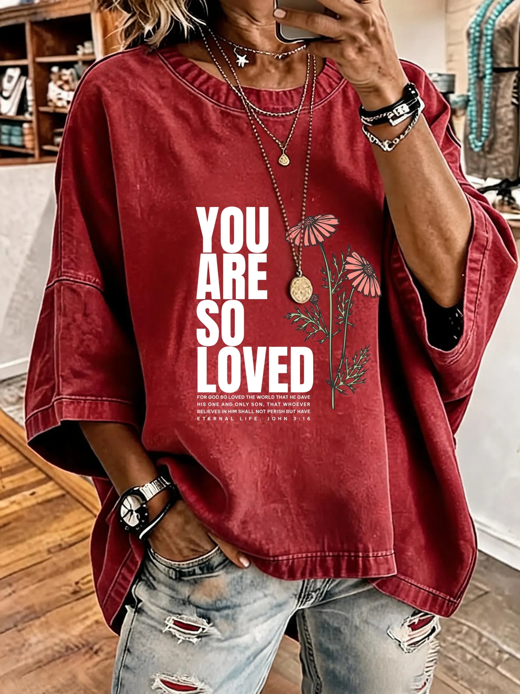 Women'S Vintage Distressed Washed You Are So Loved Oversized T-Shirt