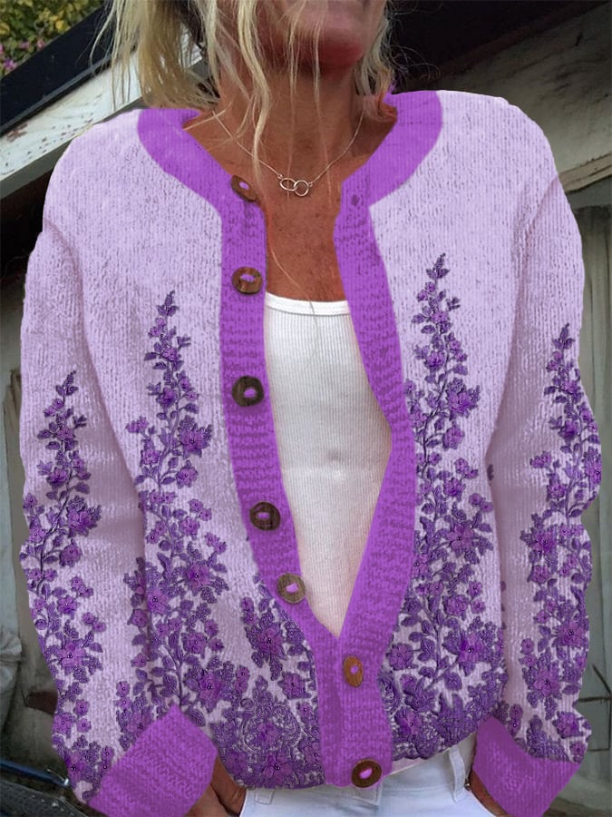 Women'S Alzheimer'S Floral Knitted Cardigan
