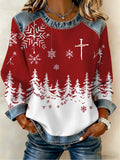 Women's Casual Retro Christmas Fleece-Lined Color-Blocked Sweatshirt