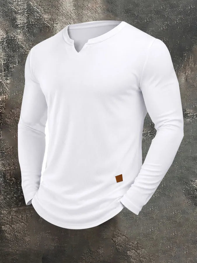 Men's Plain Casual V-Neck Long Sleeve T-Shirt