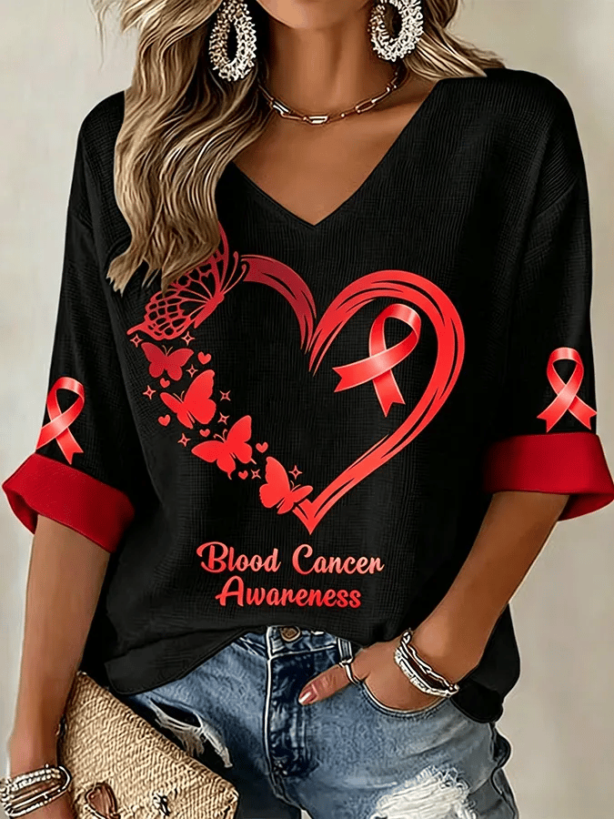 Women's Casual Printed Waffle Top