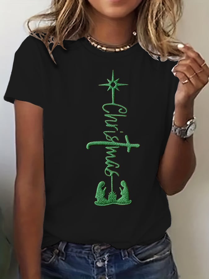Women's Christmas Faith Print Casual T-shirt