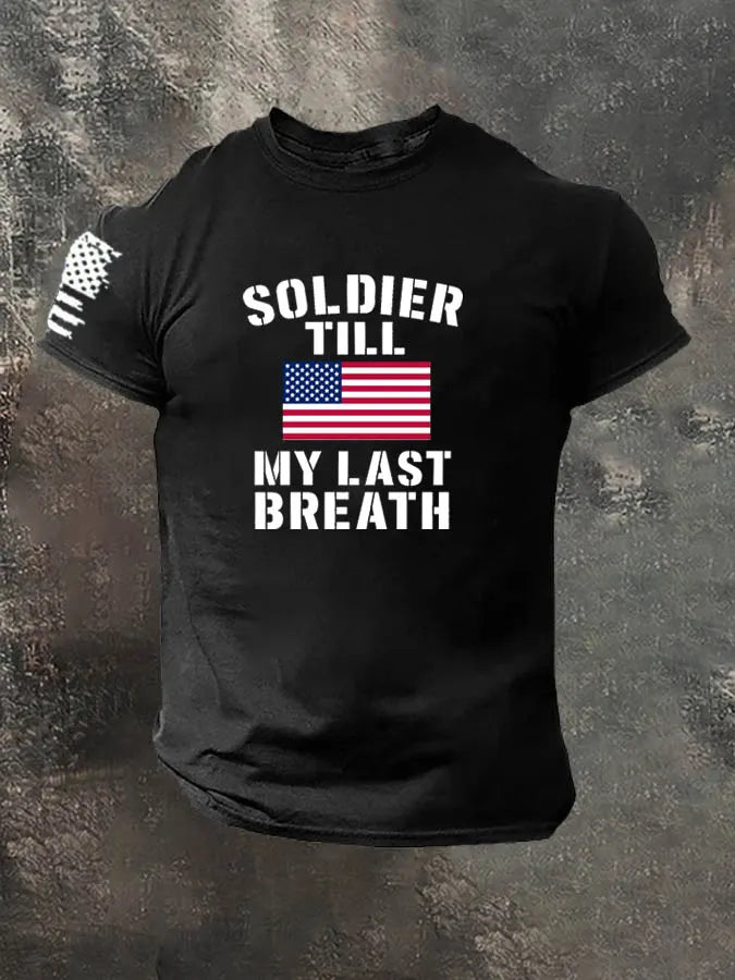 Soldier Till My Breath Last Pattern 100% Cotton T-Shirt