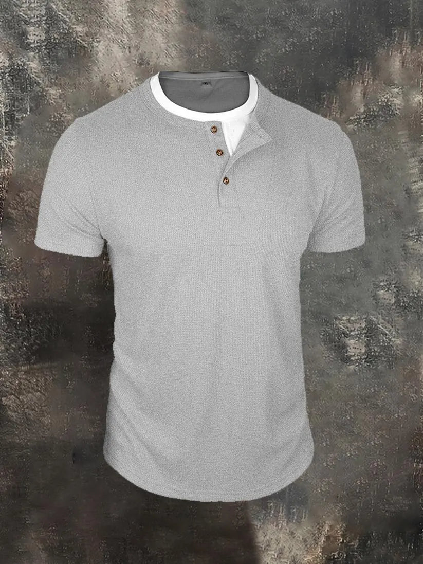 Men's Faux-Layer Waffle-Knit Henley Shirt