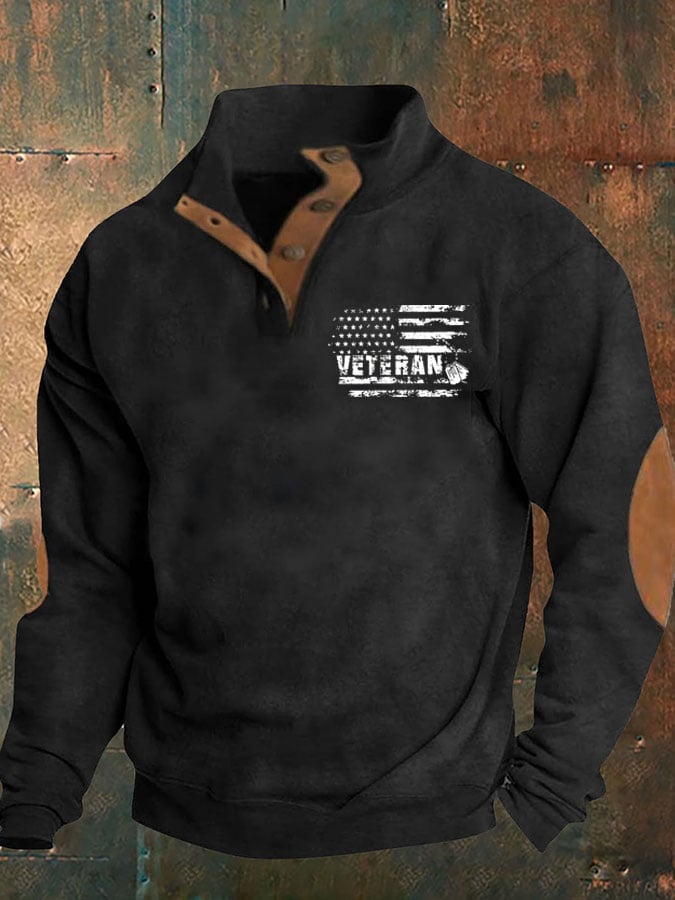 Men's Aintage Veteran Flag Print Sweatshirt