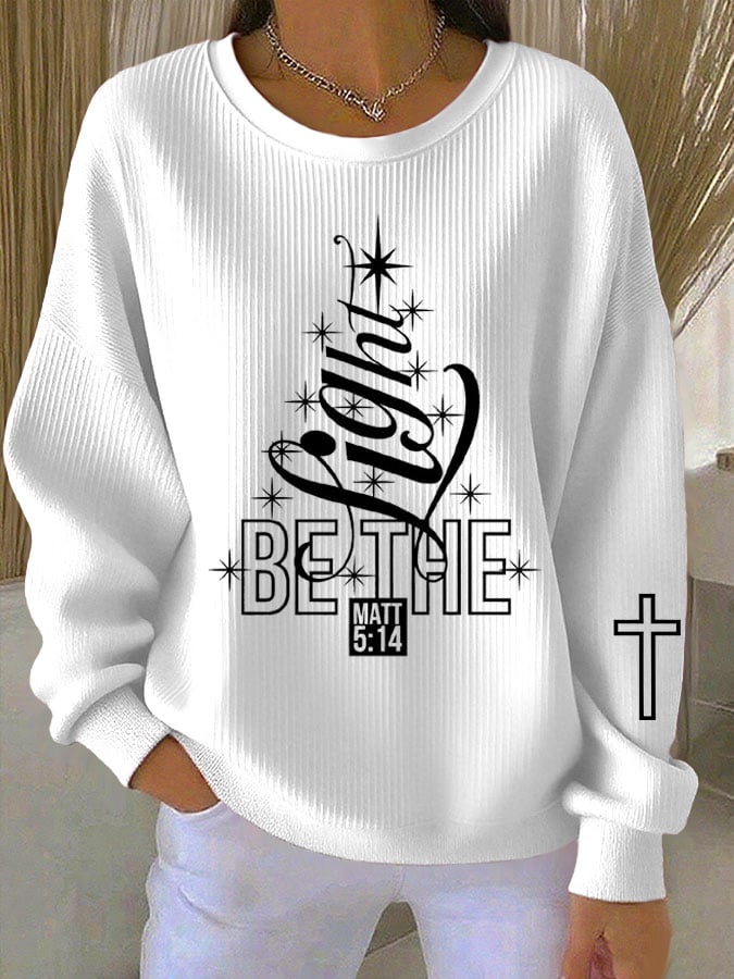 Women's Faith Tree BE THE LIGHT Christmas Knitted Crew Neck Long Sleeve Top