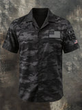 Men's Retro Cotton-Linen Patriot Color-Block Short-Sleeve Shirt
