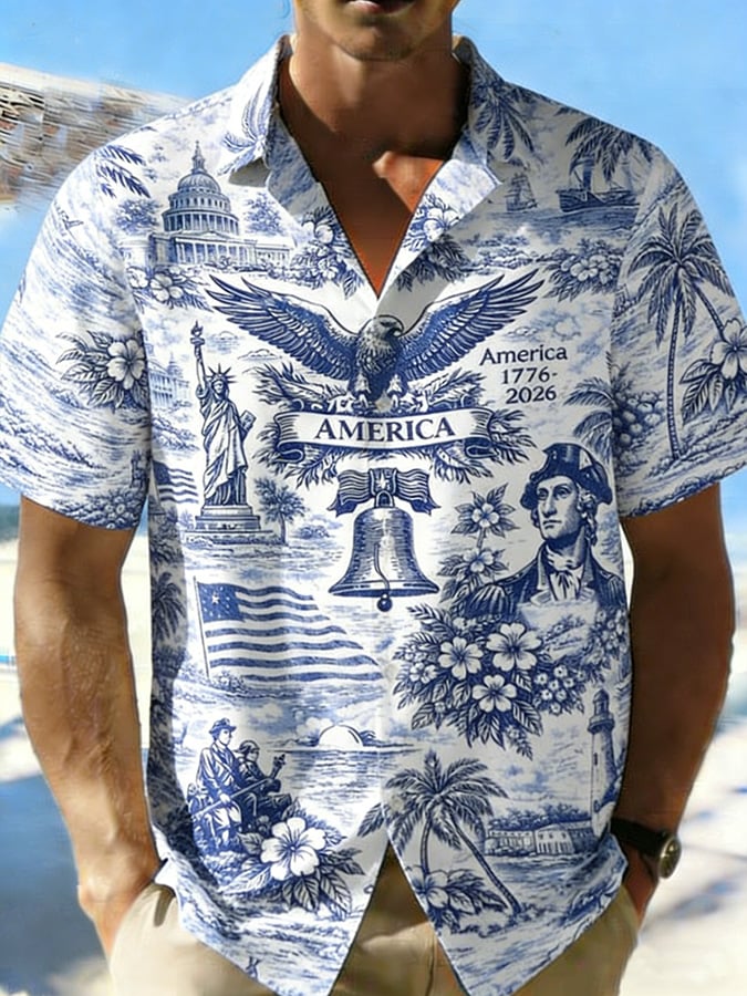 Men's Vintage American 250th Anniversary Print Shirt